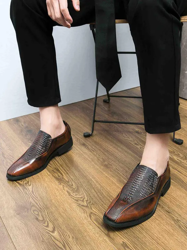 Men's Business Fashion Crocodile Embossed Slip-on Loafers, Casual Comfortable Loafers for Daily Wear, Breathable Non-slip Shoes for Men 5