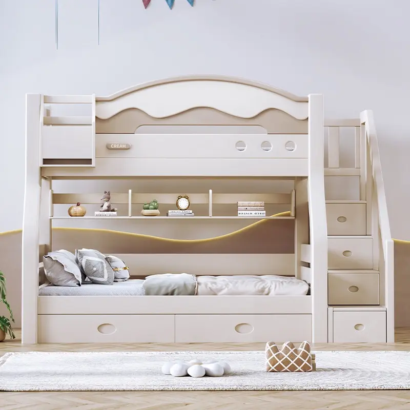 Bunk Bed Frame with Storage Solid Wood Bunk Bed Children's Bed for Boys and Girls Bedroom Multi-Functional Storage Height-Adjustable Bed