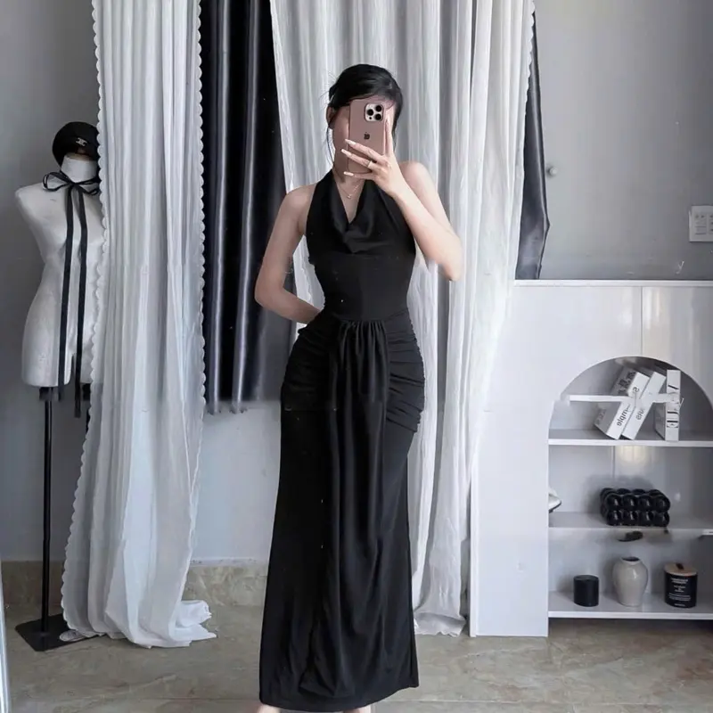 Đầm thiết kế yếm cổ đỗ xoè/ đầm yếm cổ đỗ maxi xoè 6