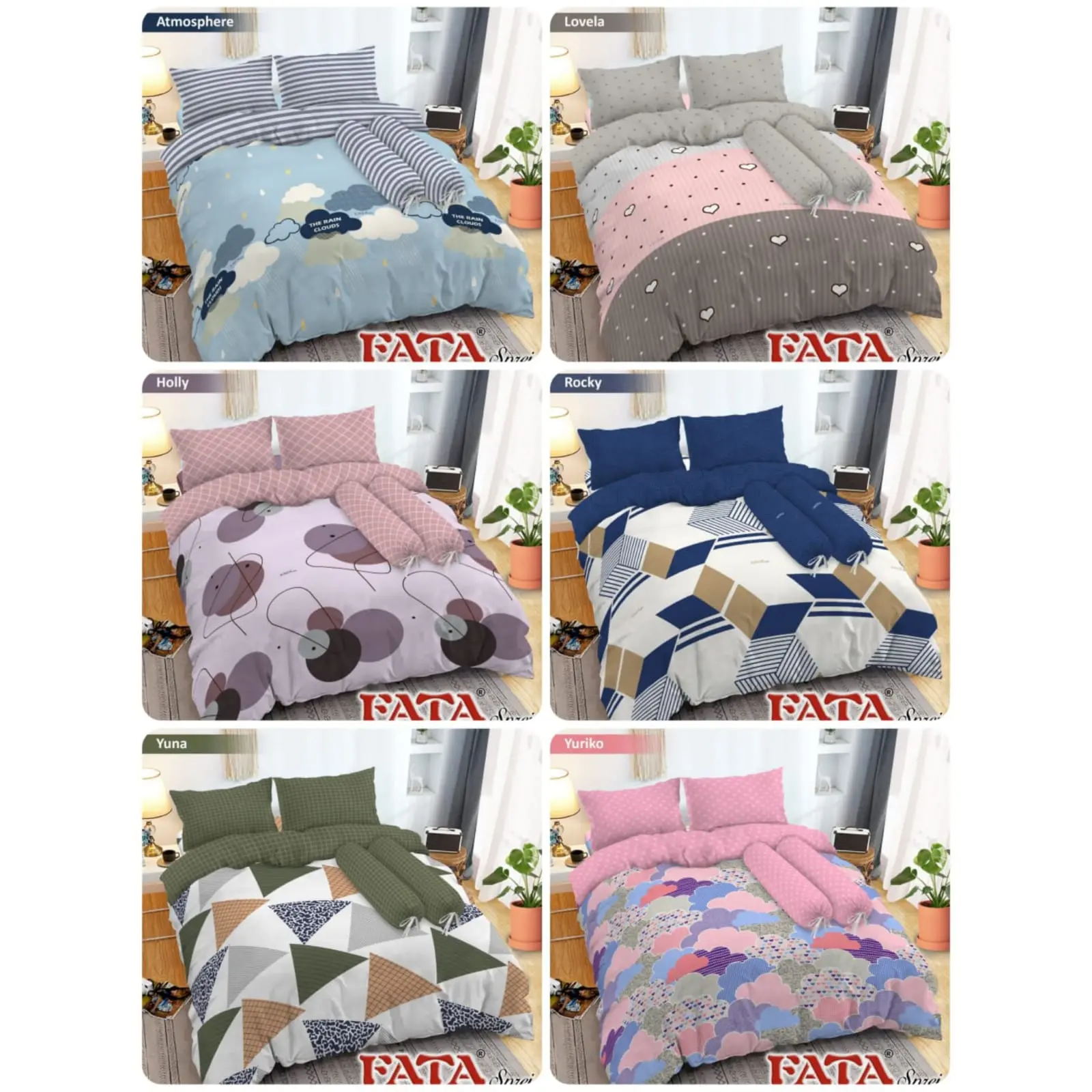 FATA BEDCOVER SET SPREI MINIMALIS KING 180X200X20 & QUEEN 160X200X20 / BEDCOVER SAJA