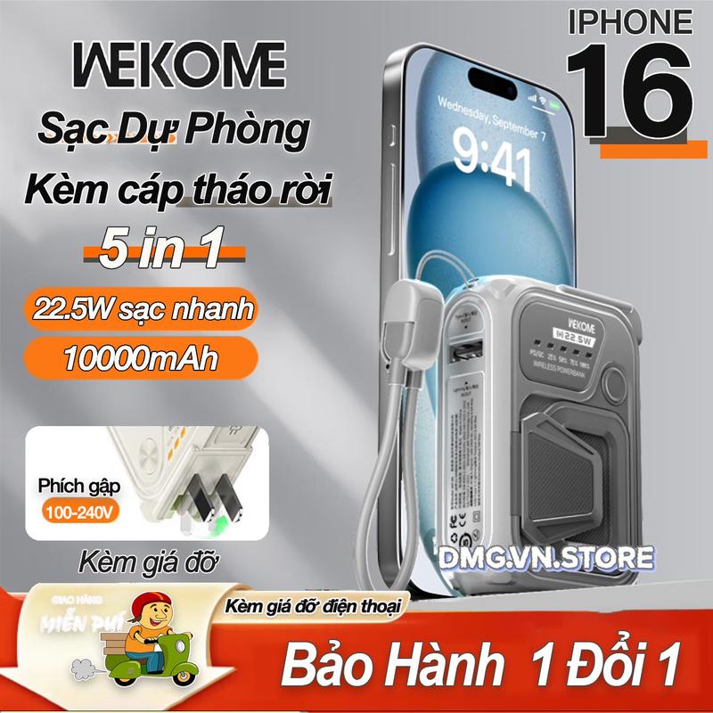 Sạc dự phòng kèm dây WEKOME Magsafe từ tính Kèm Củ sạc 5 in 1 20000mAh/10000mAh PD 20W, Củ sạc+Sạc dự phòng+Cáp+Sạc Không Dây+Giá đỡ sạc dự phòng  bonnie 20000