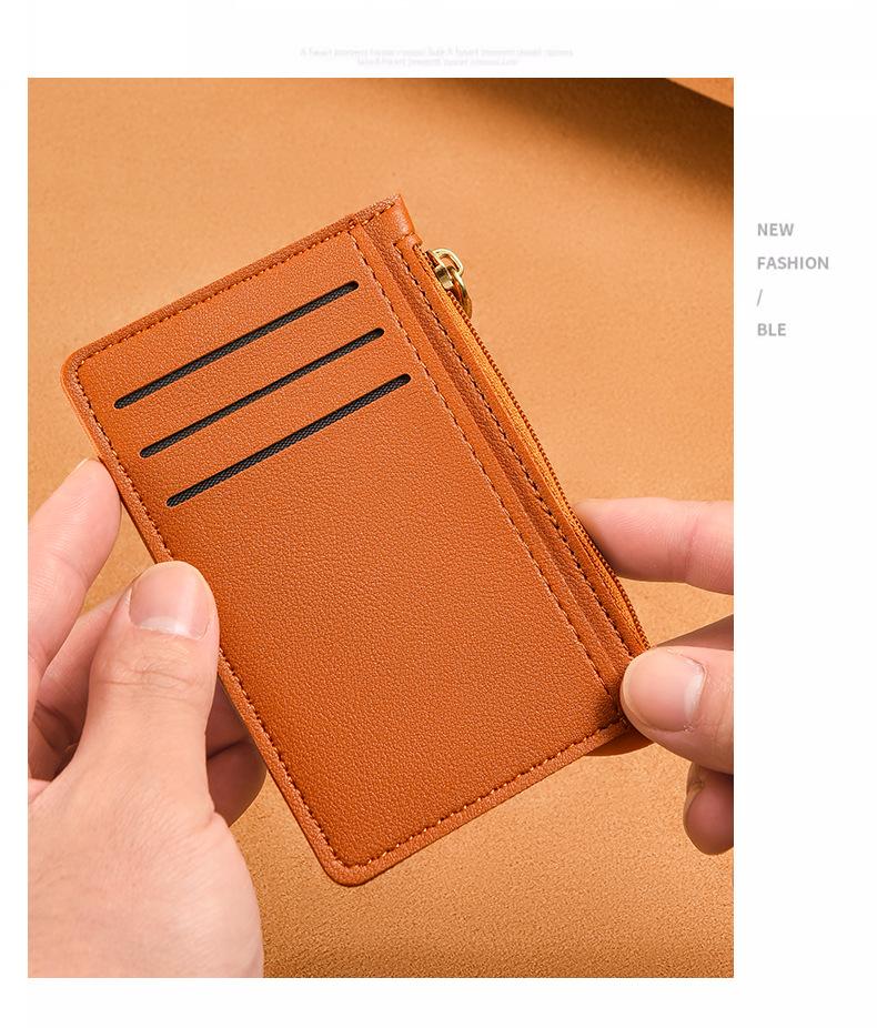 Product Introduction of Korean ultra-thin card bag for women, compact and simple, with multiple card slots and zippers. Small wallet, large capacity, ID card holder, card clip 43