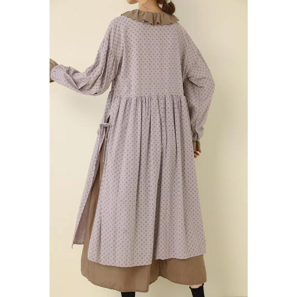 CHICMORE Gaun Manis Kerah Setengah Terbuka Bermotif Bunga Lengan Panjang