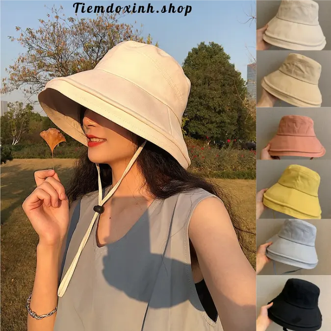 Mũ tai bèo vành rộng chống nắng kèm dây thắt dành cho nữ - MU209