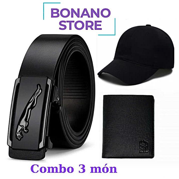 (NHIỀU MẪU) COMBO 3 MÓN SIÊU HỜI GỒM :1 thắt lưng khóa tự động- 1 VÍ da dáng đứng cao cấp - TẶNG 1 MŨ lưỡi trai 3