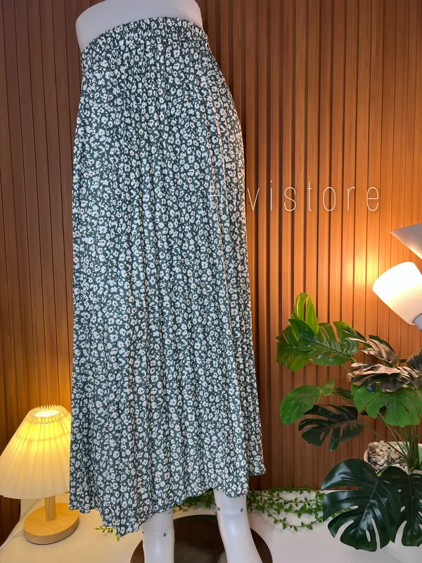ROK PLISKET MOTIF BUNGA - ROK WANITA PREMIUM - KOREAN LOOK SKIRT - MOTIF Karet Bawahan 4