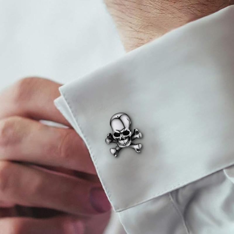 FaithHeart Skull Cufflinks Stainless Steel Gothic Crossbone Head Cufflinks 1