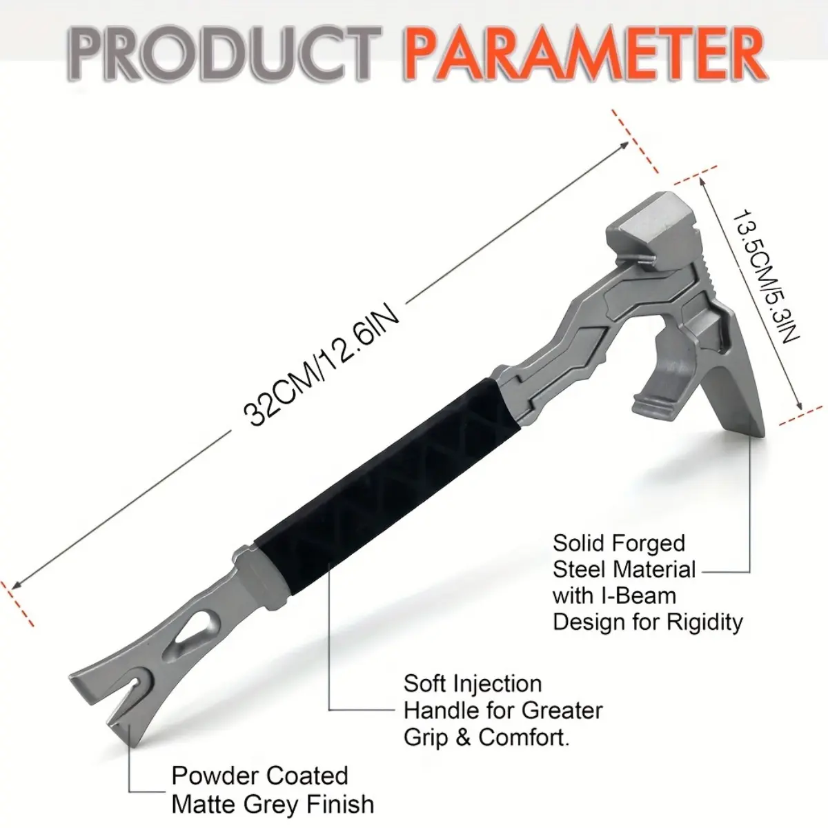 15-in-1 Multi-Purpose Demolition Hammer with Magnetic Nail Holder, Non-Electric Hand Tool for Home Outdoor, Multifunctional Steel Pry Bar, Nail Puller, and Emergency Rescue Equipment