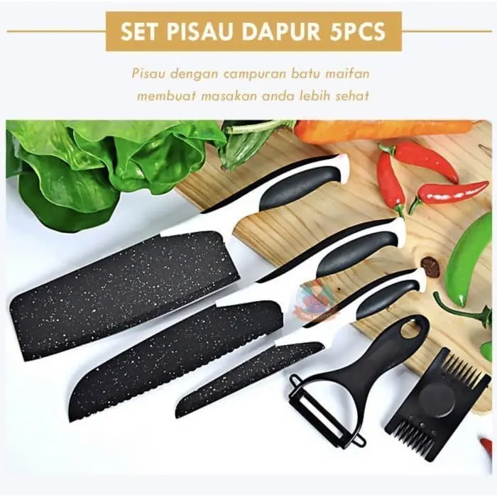 PISAU SET MURAH/KNIFE SET PISAU DAPUR SERBAGUNA MURAH 5 in 1 BLACK MARBLE 0