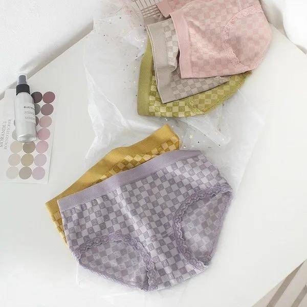 [Quần xu hướng] 5 Quần Lót Nữ Kẻ Ô Dệt Kim Cao Cấp Kháng Khuẩn Khử Mùi Women Women