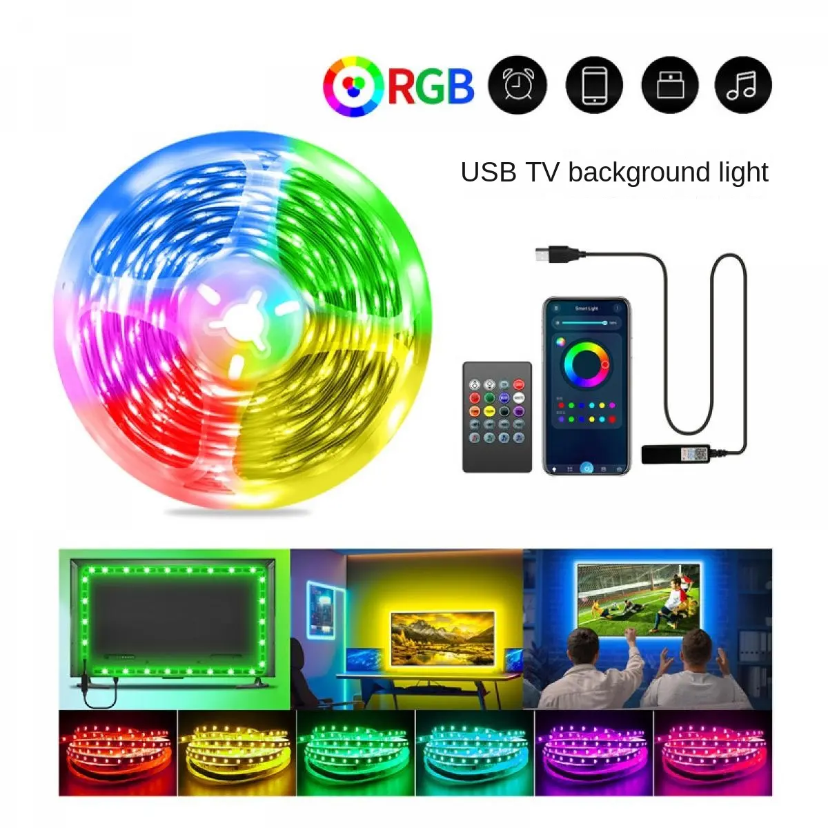 5050rgb TV background light 5v ceiling board set USB colorful Bluetooth music soft light strip