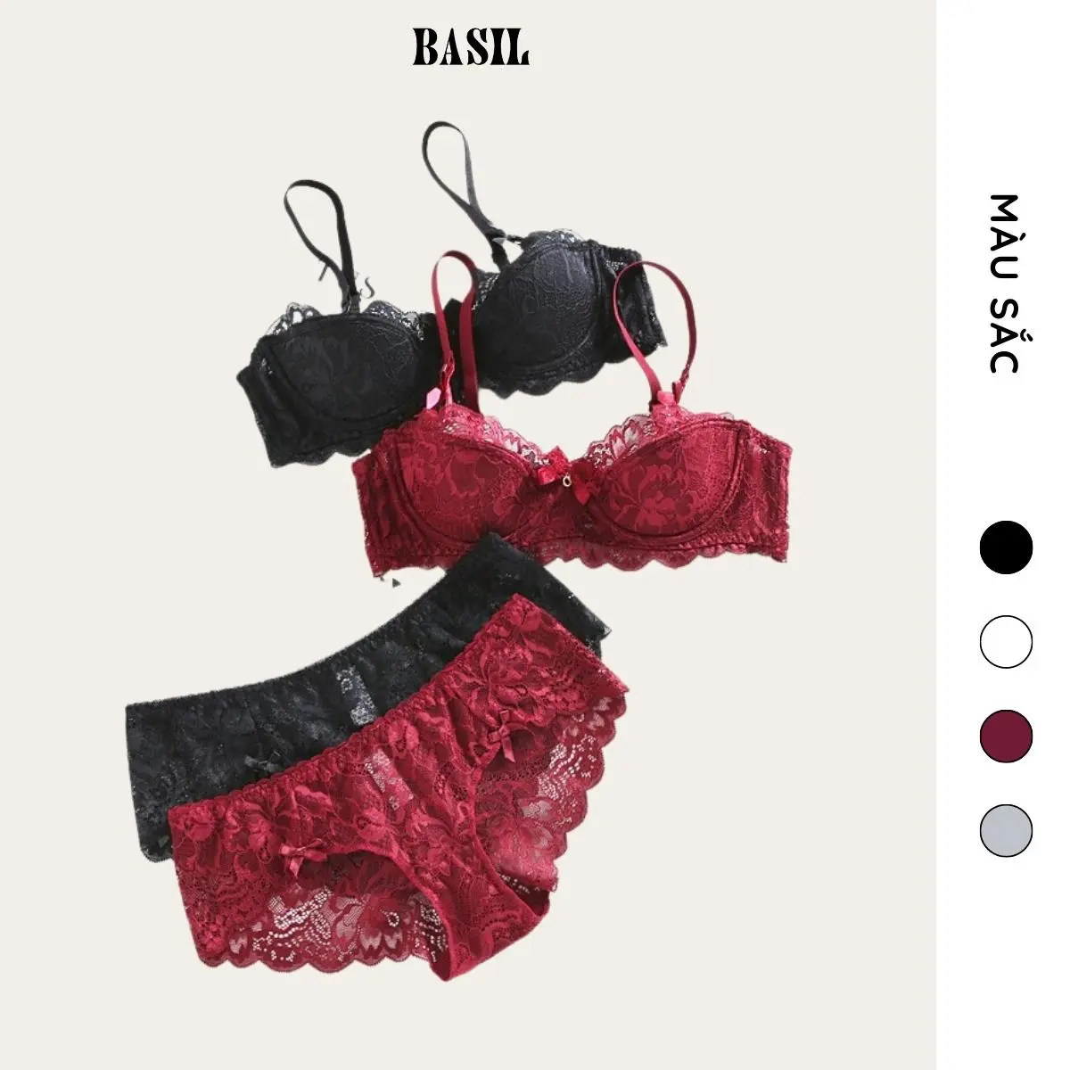 Bộ quần áo lót nữ Basil VT011 cup ngang phối ren mút mỏng