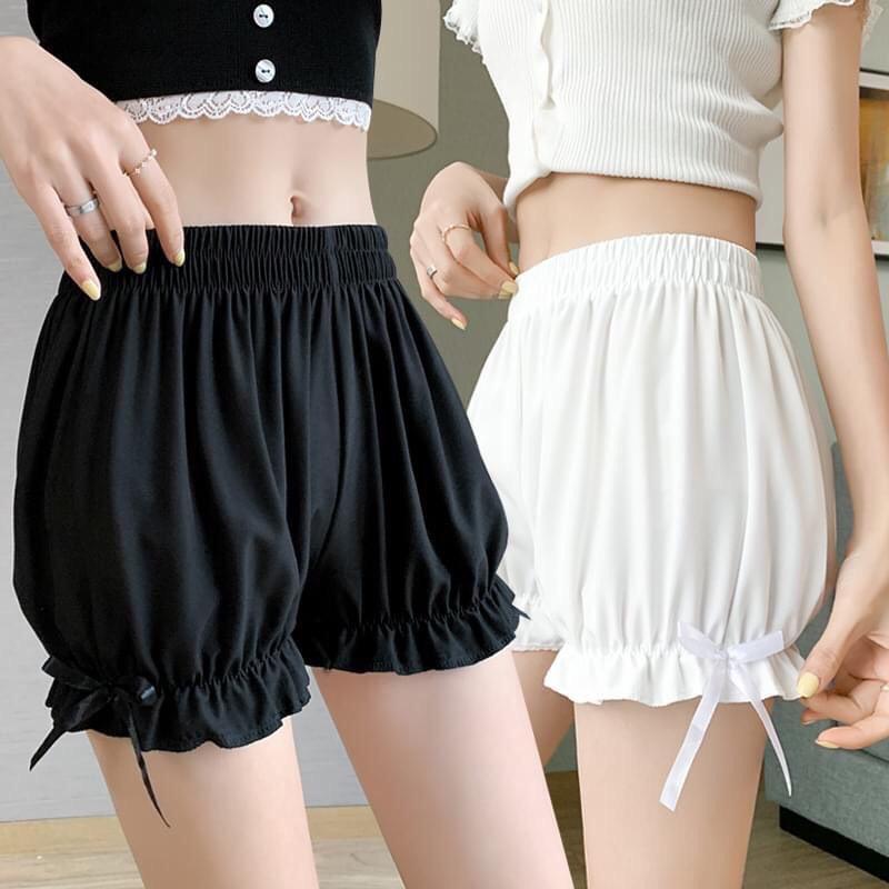 Quần Nữ Bí Ngô Quần Short lụa Coton ( có 2 túi chéo truớc)Mịn Mượt Mùa Hè Đơn Giản Gothic Nơ Kawaii Siêu Mỏng Màu Nguyên Chất Quần Short An Toàn Phong Cách Hàn Quốc Women quầnshort Cotton Kem Voi teddy nhún bèo wonyoung quần bí giả đùi baby tee coolmate