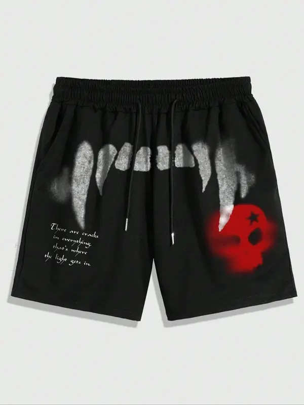 Men's Regular Fit Cartoon Skull Print Shorts, Casual Comfy Breathable Shorts for Summer, Men's Bottoms for Daily Wear 2