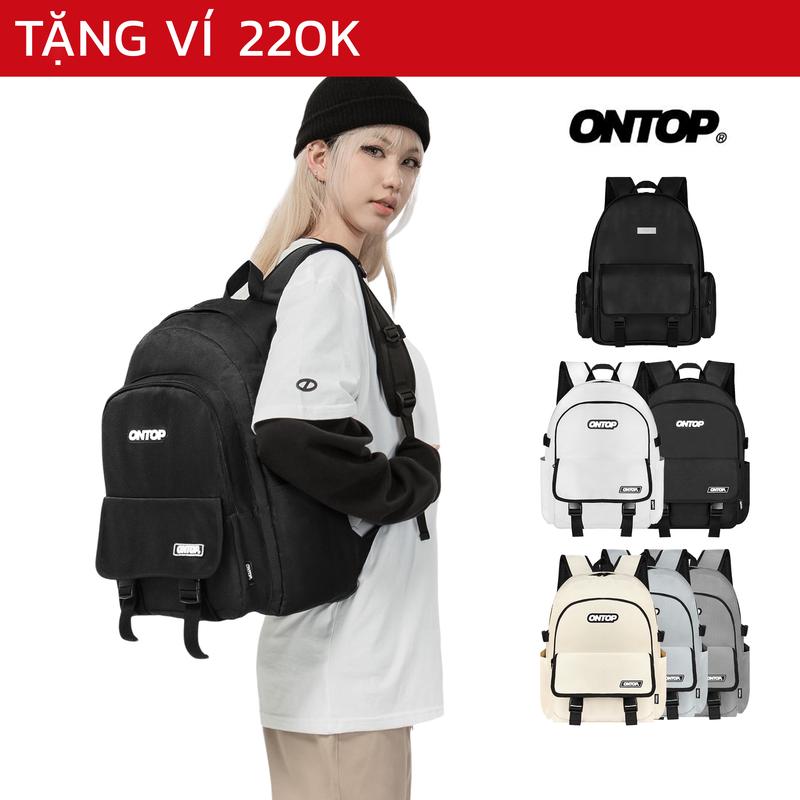 Balo đi học local brand nam nữ ONTOP đen trắng da chống nước, canvas nhiều ngăn đựng vừa laptop 14.3inch | O-P25 & O-P37