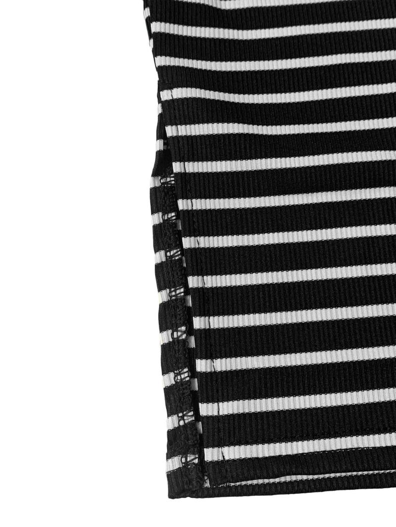 Product Introduction of Two-Piece Set Women's Striped Print Crop Tank Top & Split Thigh Skirt, Elegant Fashion Casual Round Neck Sleeveless Top & High Waist Skirt for Daily Outdoor Wear, Ladies Outfits for Summer 7