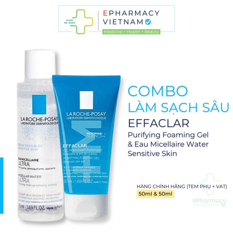 [COMBO] Nước Tẩy Trang Laroche Posay Cho DA NHẠY CẢM 50ml + Gel Rửa Mặt Laroche Posay Effaclar Gel Moussant 50ml