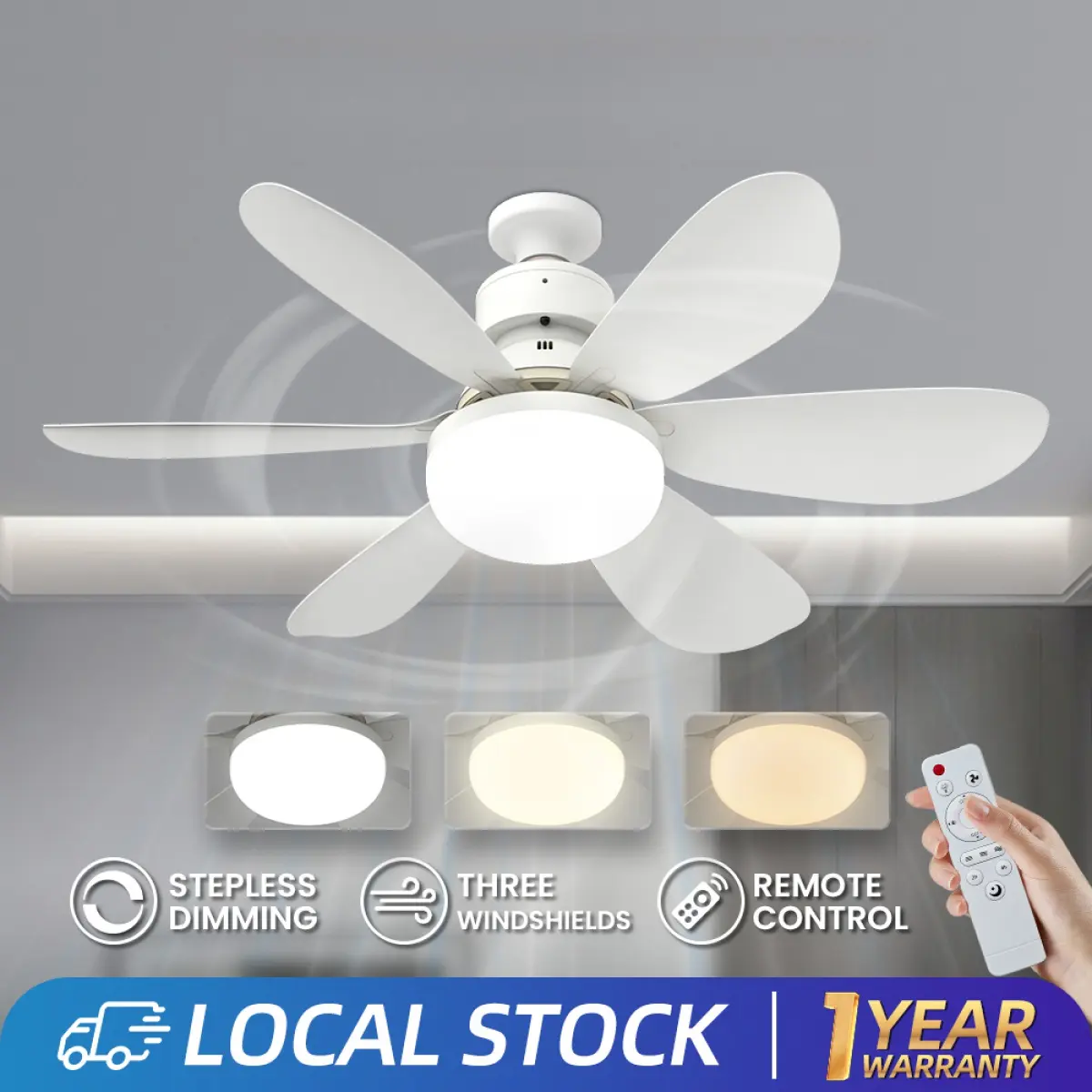40W Ceiling Fan With Light 3Color 3Fan Speeds E27 Ceiling Fan Light With Remote Control