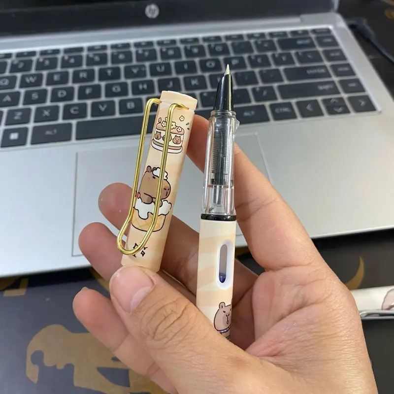 Set 10c Capybarra siêu hot TẶNG KÈM 10 ống mực xoá và 1 tẩy rời elip. Bút máy học sinh tiểu học but tieu bút  capybara 2