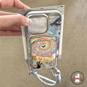 Case HP Kompatibel Untuk IPhone 11 13 14 15 12 Pro Max 7Plus XR X XS MAX 15 8 14 7 6 6s Plus SE 2020 Retro Vortex Cinta Hati Tempat Kartu Tali Lanyard Transparan Tahan Benturan Soft Cover