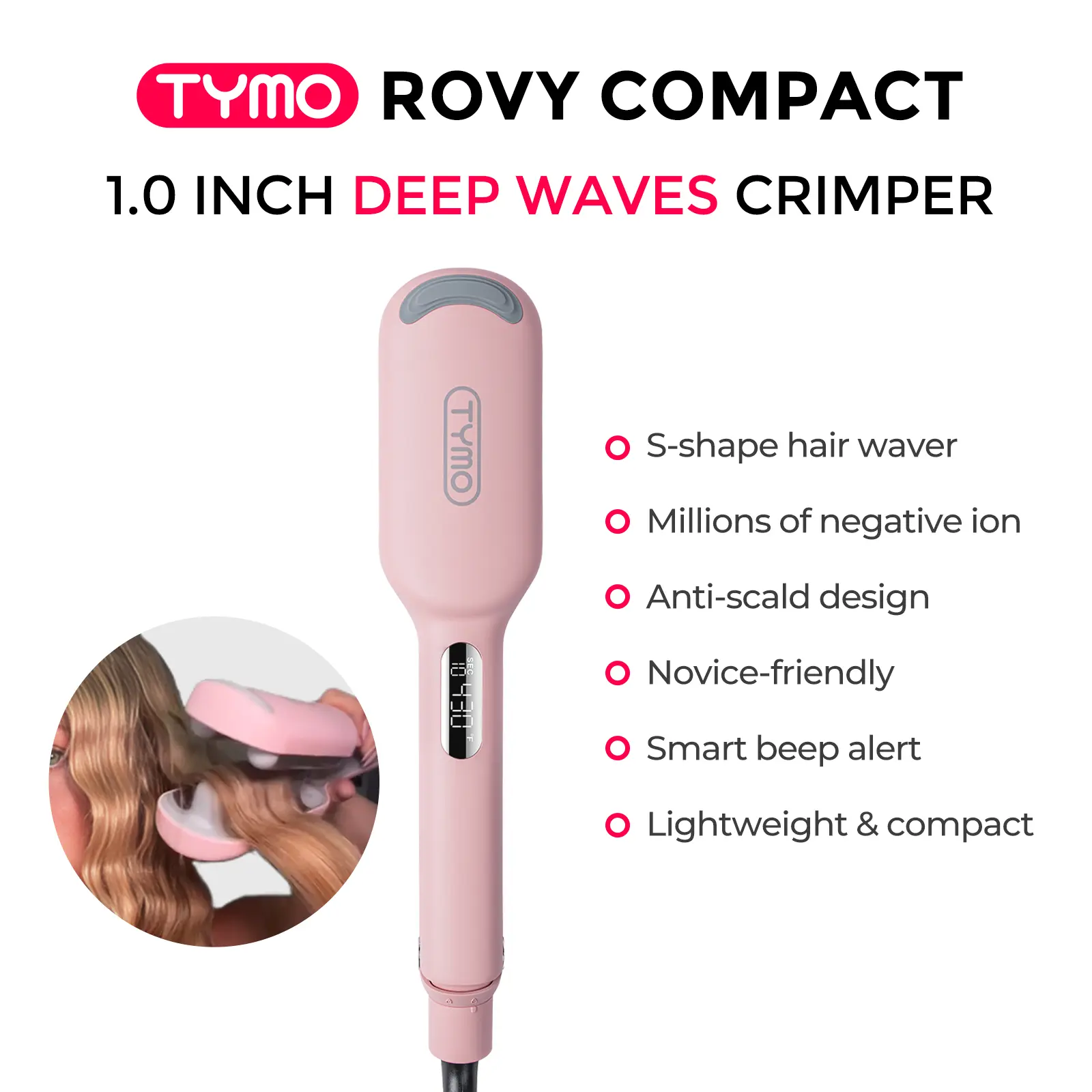 Compacted Wave Curling Iron for Easy Comfort Styling Negative Ionic hair waver, comfortable handle curling hair iron crimper bed head  waver