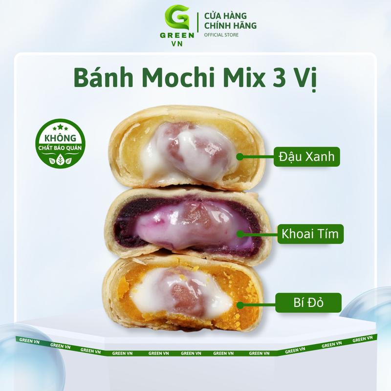 Bánh Mochi Mix 3 Vị Khoai Môn Bí Đỏ Đậu Xanh - Green Vn- Thức Ăn Vặt Snack Food Cake