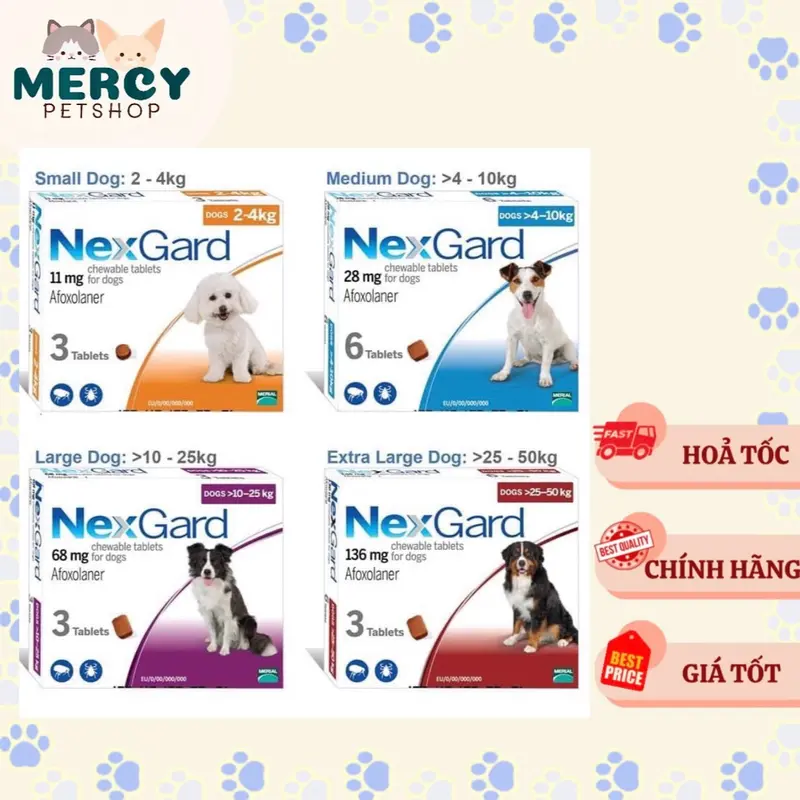 (Chính hãng Date mới) Lẻ 1 Viên Nexgard phòng và trị ve rận bọ chét ghẻ xà mâu cho Chó vị thịt bò thơm ngon 0