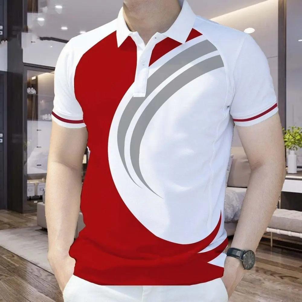 Casual Polo Shirt Golf Polo Modern Pattern Short Sleeve Slim Fit Polo Shirt For Men Trend Fashion Menswear Breathable Top