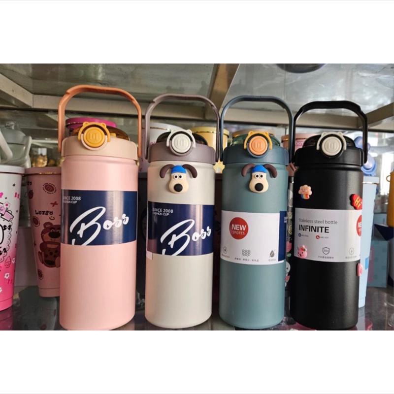 Bình Giữ Nhiệt 1200ml,1000ml,800ml Giữ Nhiệt 6-8 tiếng inox 304 Có Quai Xách Kèm Ống Hút tặng miếng dán 2D + stickerS 4