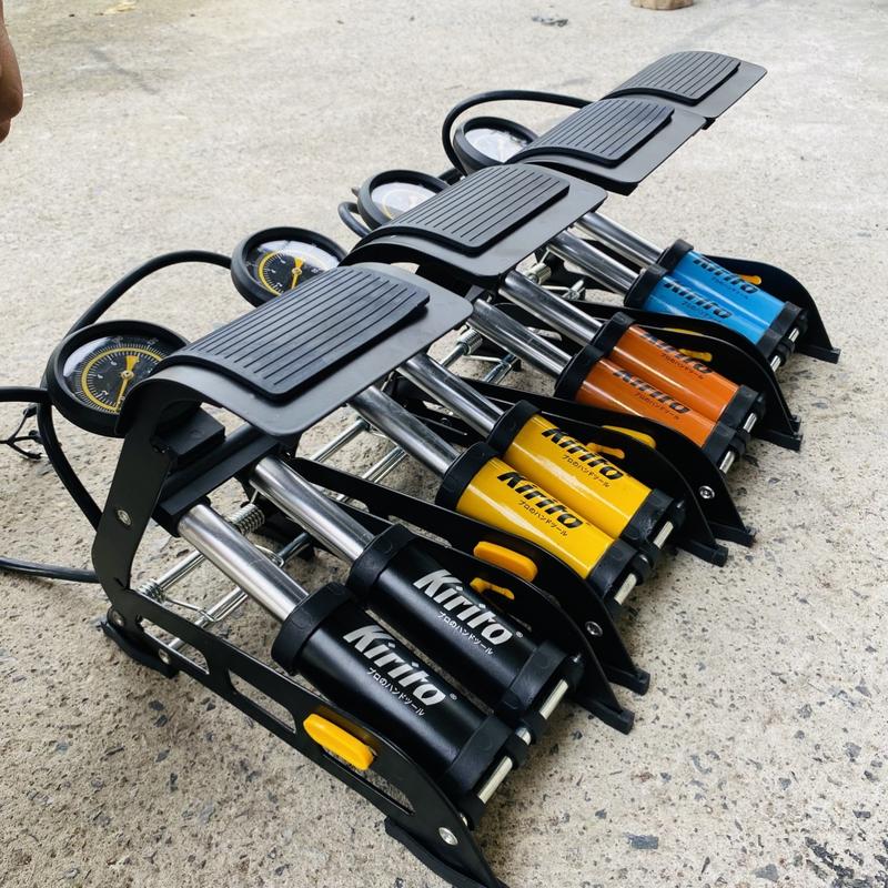 [TẶNG DÂY BƠM] Bơm đạp chân 2 ống KIRITO/ KAPUSI, bơm xe đạp, ô tô, xe máy có đồng hồ đo áp suất, đầu van đa năng, bơm khoẻ