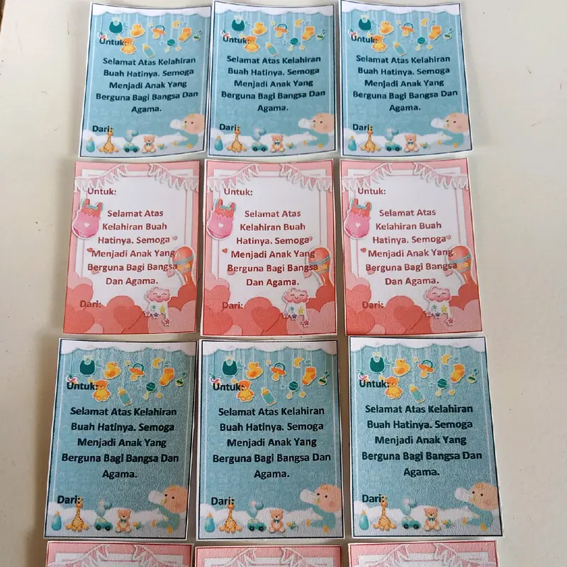 Kartu ucapan kado bayi (10pcs) berisi kata-kata simpel praktis Biru Pink Cards 0