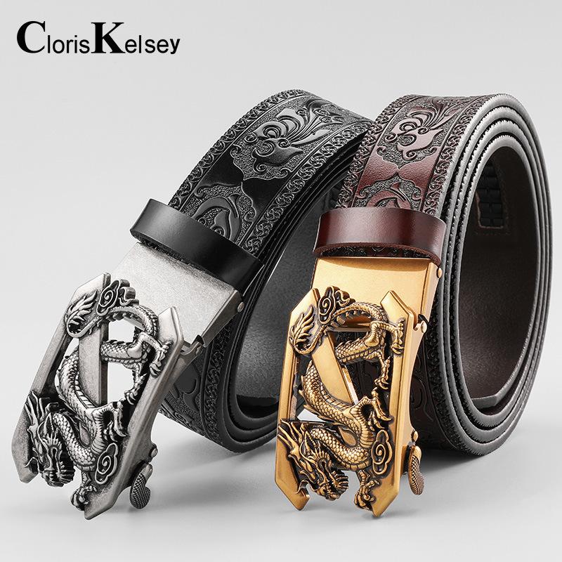 Cloriskelsey-Thắt Lưng Da Bò Chính Hãng, Khóa Rồng Z Độc Đoán, Cổ Điển, Chạm Khắc, Cá Tính, Thời Trang thắt lưng nam thắt lưng thắt lưng nam 1