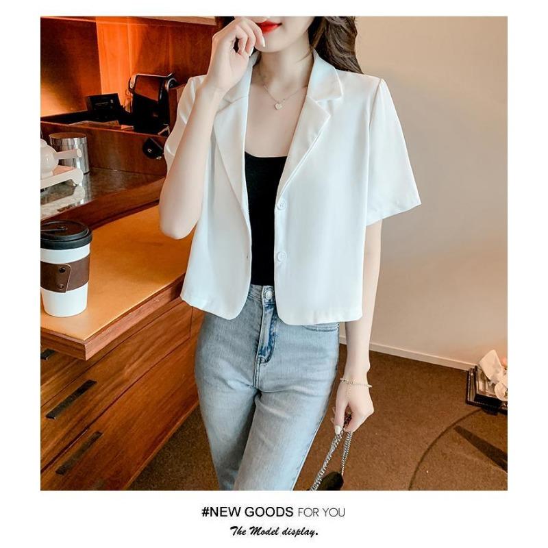 Product Introduction of Áo Khoác Blazer Trắng, Thời Trang, Ngoại Cỡ, Cho Nữ, Cổ Áo Phù Hợp, ngắn Tay, Áo Khoác Ngắn Nữ, Dáng Rộng Và Mỏng, Hàng Mới Về, Thích Hợp Cho Nữ Công Sở Chuyên Nghiệp, Bộ Đồ Màu Đen, Bộ Đồ Blazer Top Women Jacket 8
