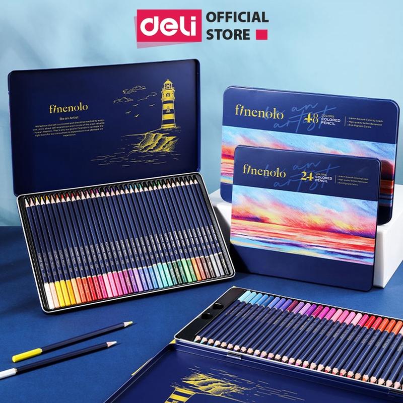   TẶNG CHUỐT  BÚT CHÌ MÀU GỐC DẦU DELI FINENOLO HỘP THIẾC EC122 24 36 48 72 MÀU. CHÌ DMAST MẪU MỚI 2025 