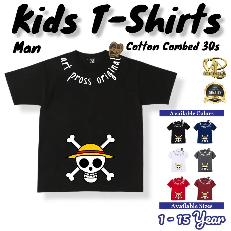 Kaos Distro One Piece 004 Anak Lengan Pendek Unisex 1 - 14 Tahun.  Kualitas Premium Produk Ap Original. Combed Cotton