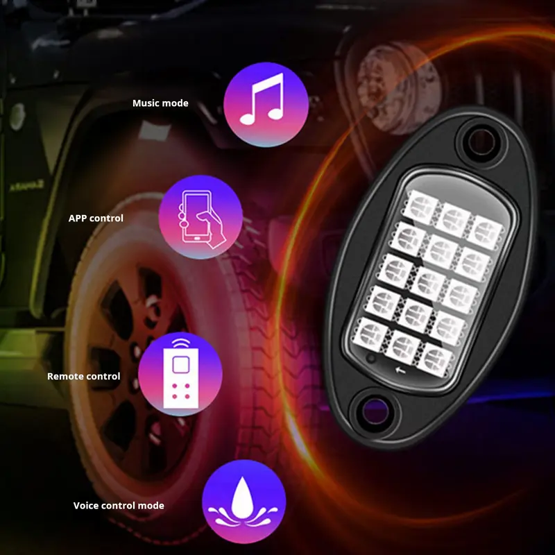 Đèn LED đá, RGB, cho ô tô, xe tải, xe tải, điều khiển ứng dụng UTV, chế độ âm nhạc, chiều dài dây 250cm, dễ lắp đặt, thích hợp cho xe tải, xe địa hình UTV, chế độ âm nhạc nhấp nháy, đèn khung xe tải 6