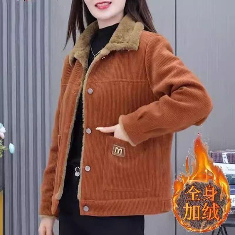 Áo Khoác Ấm, Quần Áo Phụ Nữ Trung Người Già Và Cao Tuổi, Thời Trang Mẹ, Phong Cách Phương Tây, Trông Trẻ Trung, Lót Lông Cừu, Bó Sát Dáng Rộng, Che Bụng, Thích Hợp Cho Mùa Thu Và Mùa Đông, Hàng Mới Về 0