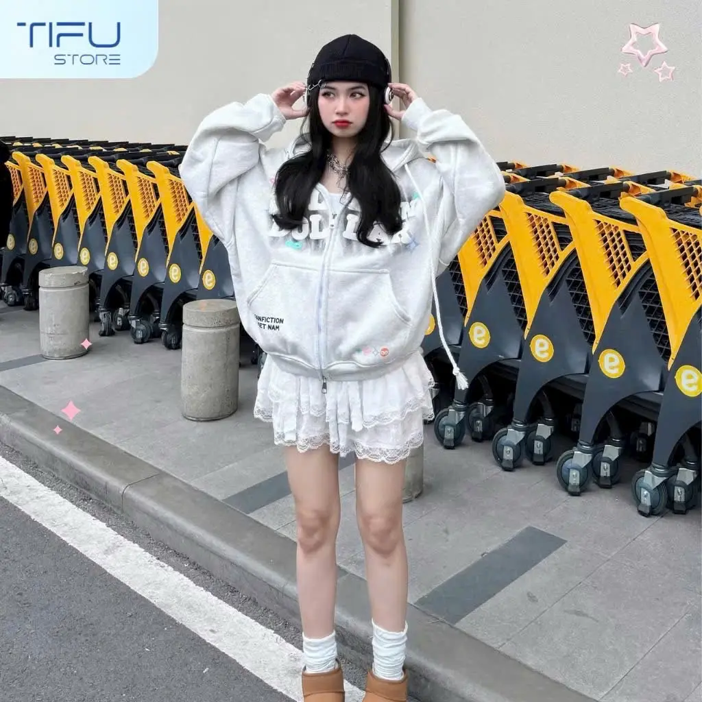 Áo Khoác Hoodie Nam Nữ Unisex Dây Kéo Midio Dolar In Ngôi Sao Nón Bự Sành Điệu Wonmer - Top, Women