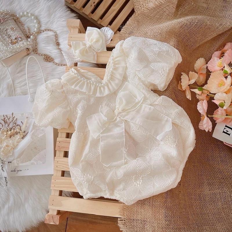  Đầm sơ sinh cho bé gái,sét bộ liền thân sơ sinh tặng kèm tuban cho bé gái N16 