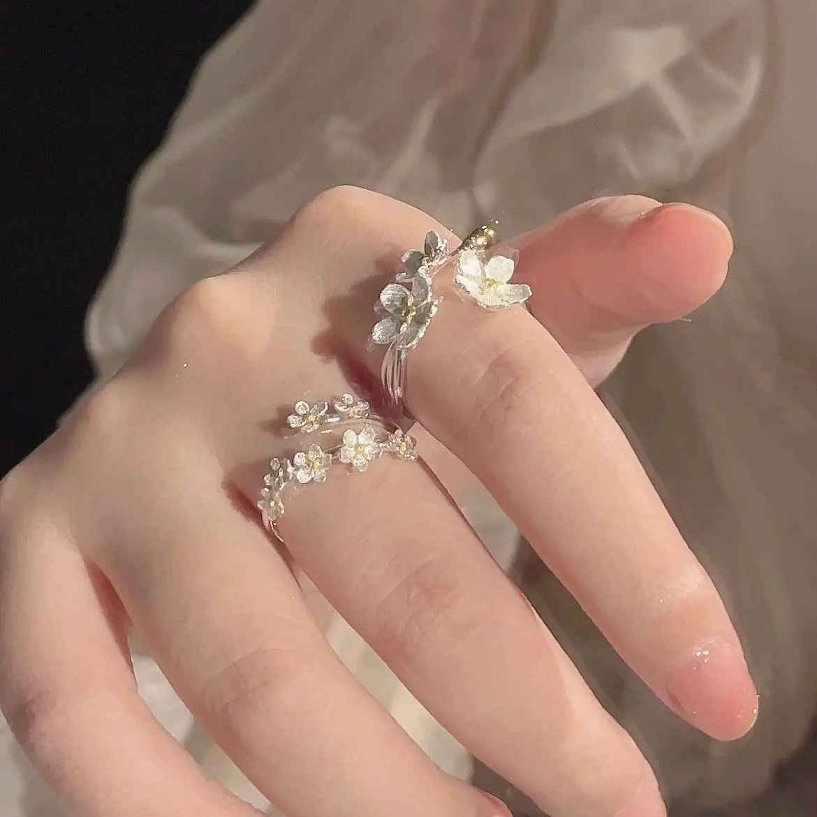 Trendy [Blooming Flowers] Camellia Girlfriends Couple Rings Niche Design Light Luxury and Simplicity Temperament Adjustable Opening Ring