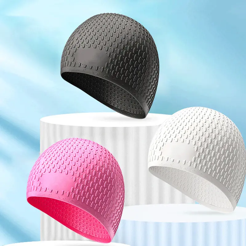 Mũ Bơi Hình Giọt Nước, Chất Liệu Silicon, Dành Cho Người Lớn, Thiết Kế Bong Bóng Mở Rộng, Siêu Co Giãn, Không Thấm Nước, Có Bảo Vệ Tai 8