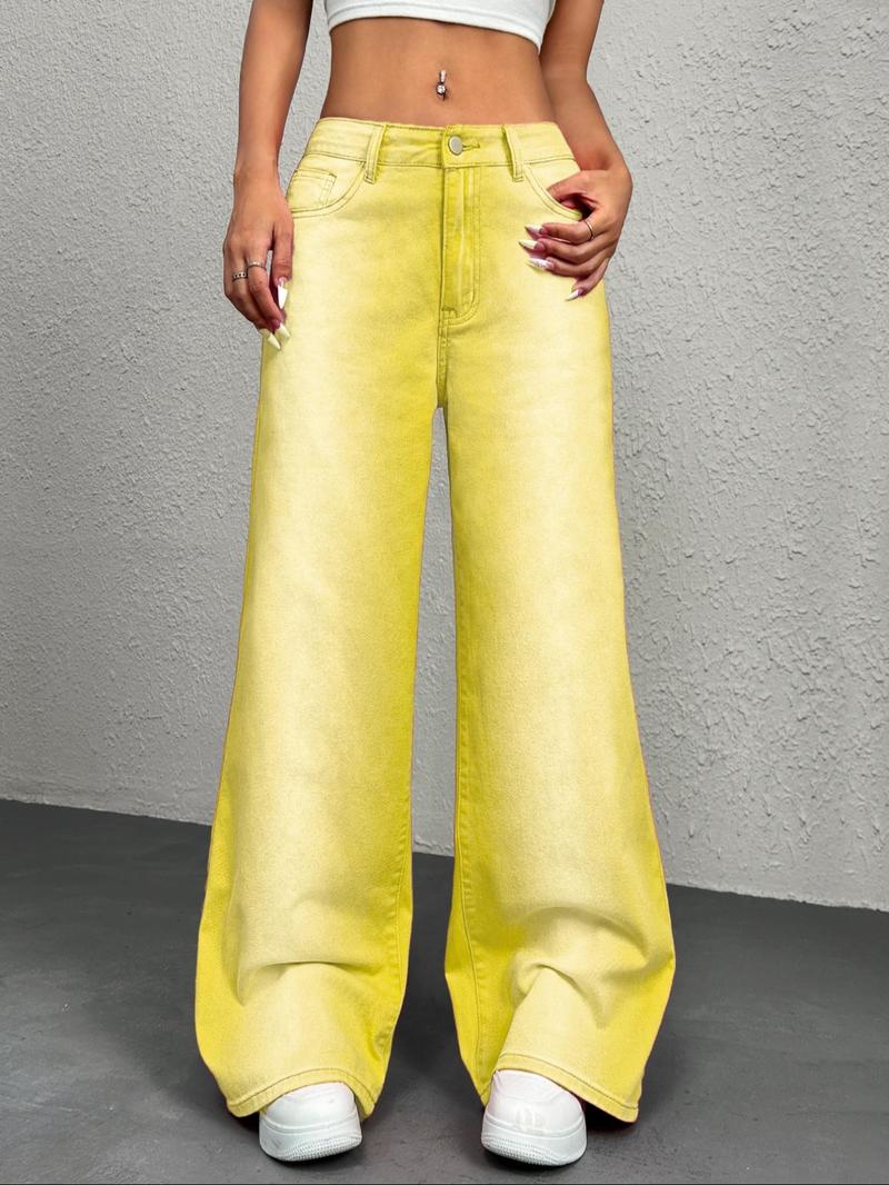 Product Introduction of Women's Ombre Print Pocket Flare Leg Jeans, Street Fashion Casual Denim Trousers for Daily Wear, Ladies Bottoms for Fall & Winter 7