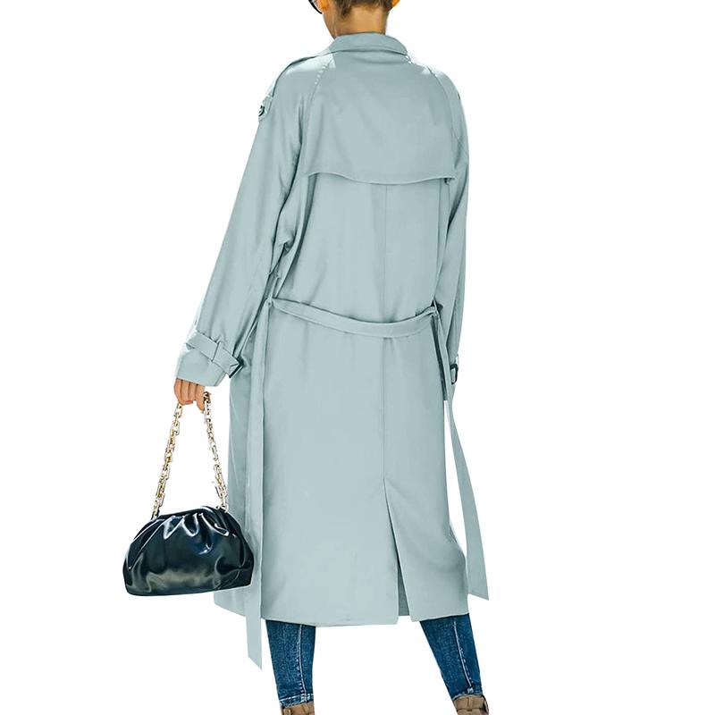 Product Introduction of Women´s Double Breasted Long Trench Coat, Classic Lapel Long Sleeve Windproof Overcoat with Belt Womenswear Army 37
