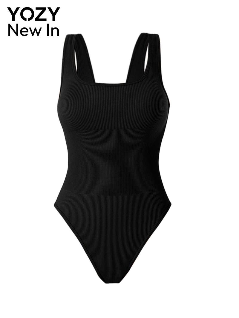 Product Introduction of YOZY Women's Solid U Neck Ribbed Seamless Bodysuit, Casual Sleeveless Bodysuit for Summer, Fashion Women's Clothing for Daily Wear 12