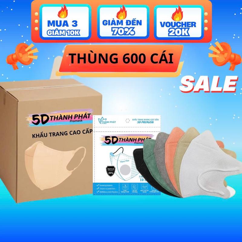 Thùng 600,400 Cái 5D THÀNH PHÁT Kháng Giọt Bụi Tia UV 3 Lớp Hàng Chính Hãng