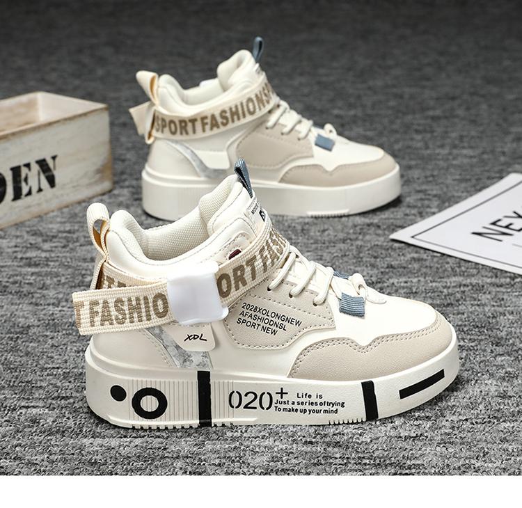 Product Introduction of Children's Running Shoes Outdoor Leather Surface Fashionable Shoes Casual High Top Comfortable Board Shoes for Kids 12