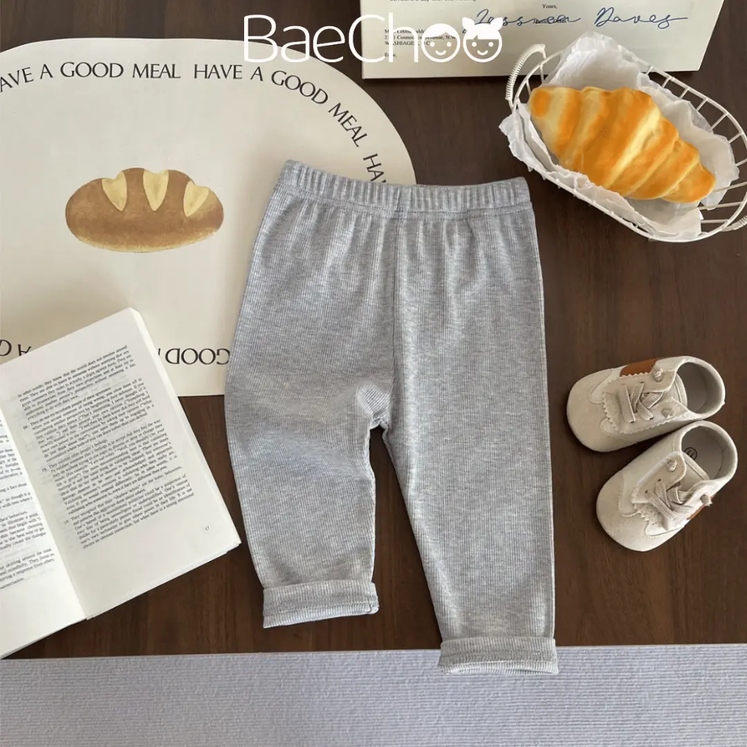Quần legging thun tăm Baechoo cho bé gái bé trai từ 1 đến 5 tuổi màu đen, xám, be, kẻ ngang