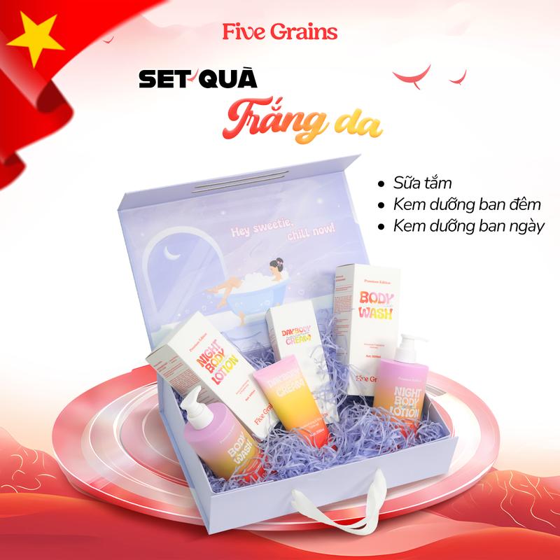 Set quà yêu thương Five Grains (sữa tắm/kem dưỡng/xịt chống nắng/dầu gội khô/tẩy tế bào chết) Làm Đẹp Da