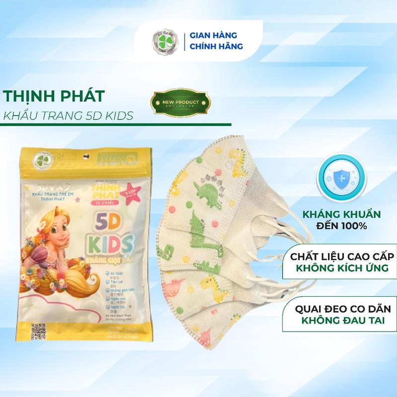  Khẩu trang cho bé 50-100 chiếc 5D KIDS Thịnh Phát 3 lớp kháng khuẩn bụi mịn nhiều màu 1-10 tuổi 