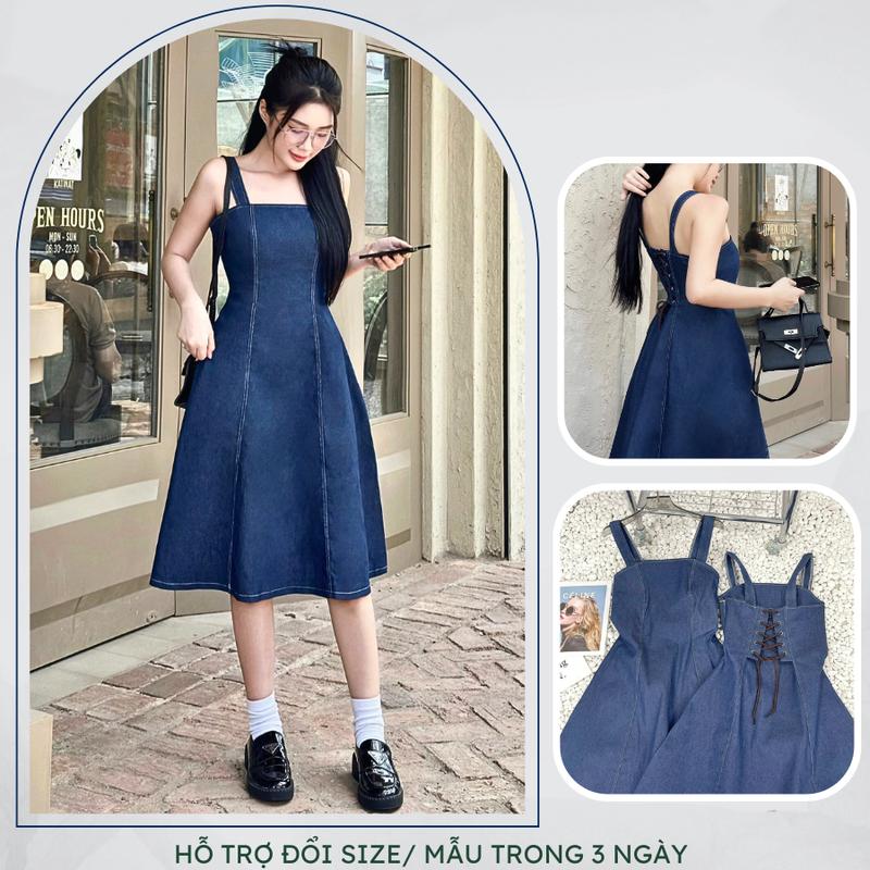 Váy yếm jean denim dáng dài - Đầm jean midi phong cách trẻ trung năng động LENA  D3035 Nữ Dress Women váy  hai